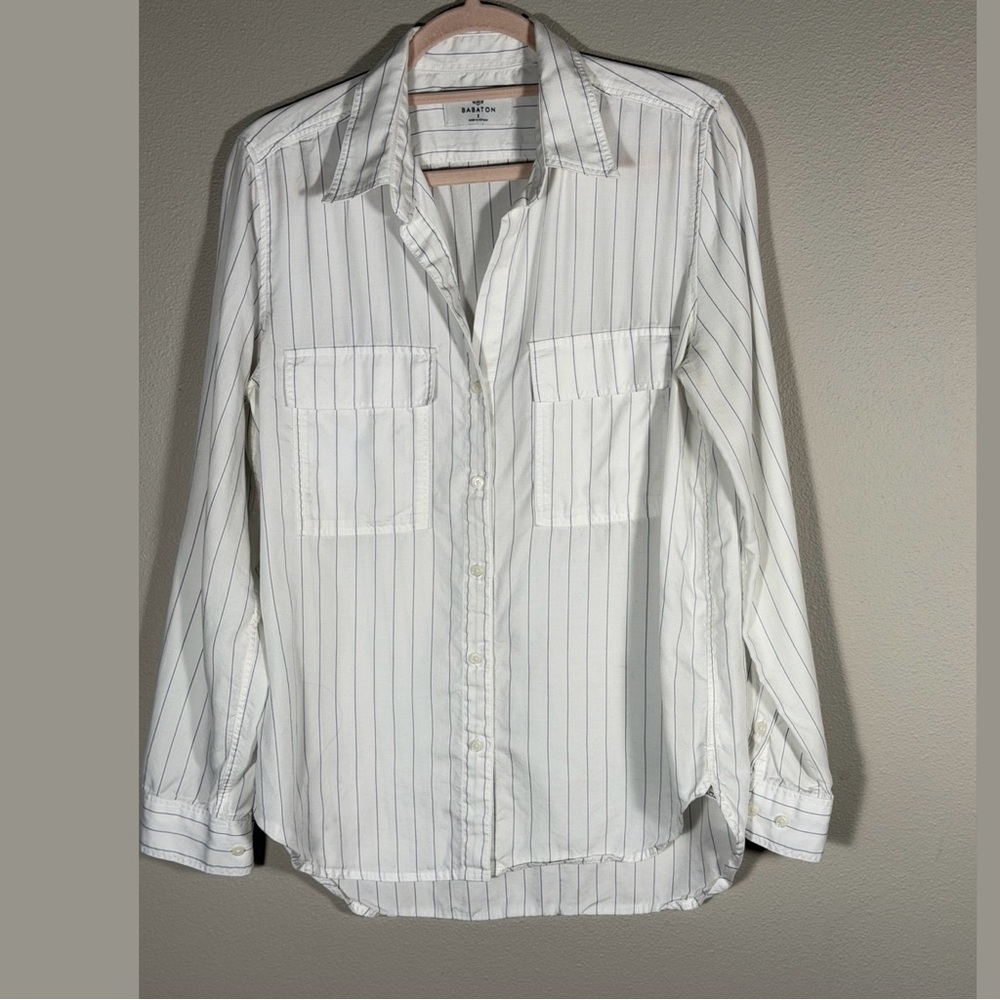 Aritzia 100% Lyocell White Pinstripe Utility Shirt Small